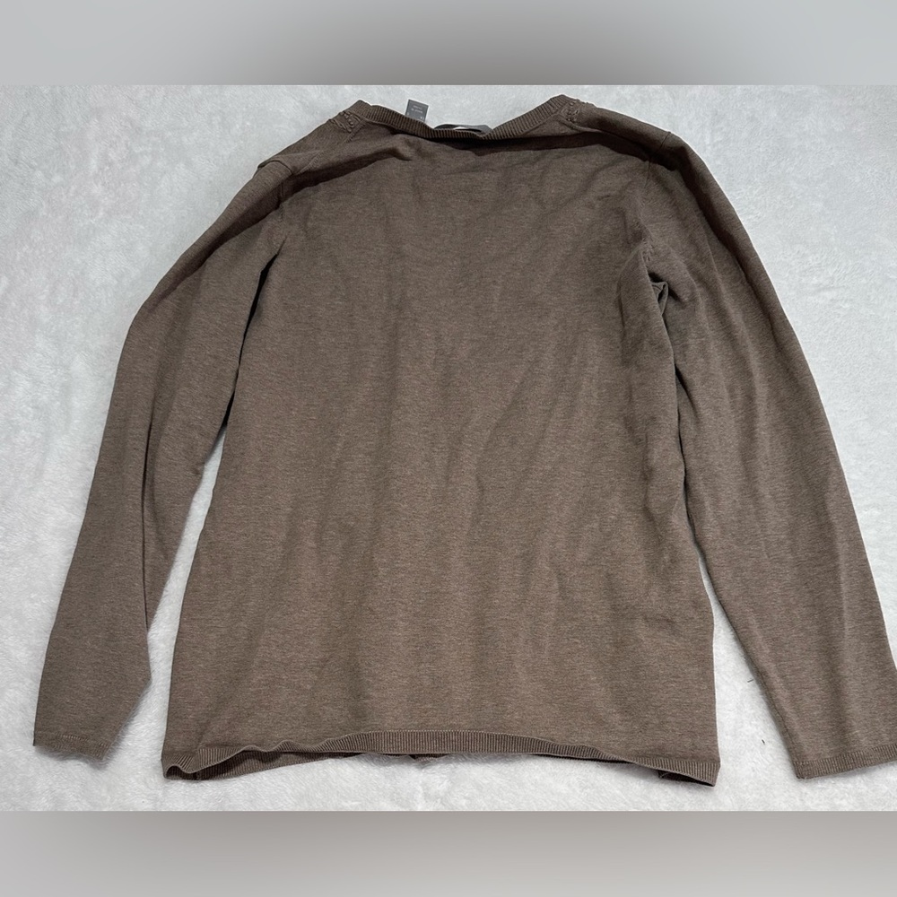 Liz Claiborne Brown Taupe Cardigan Embroidered V Neck Button Front Size Large - Picture 6 of 8